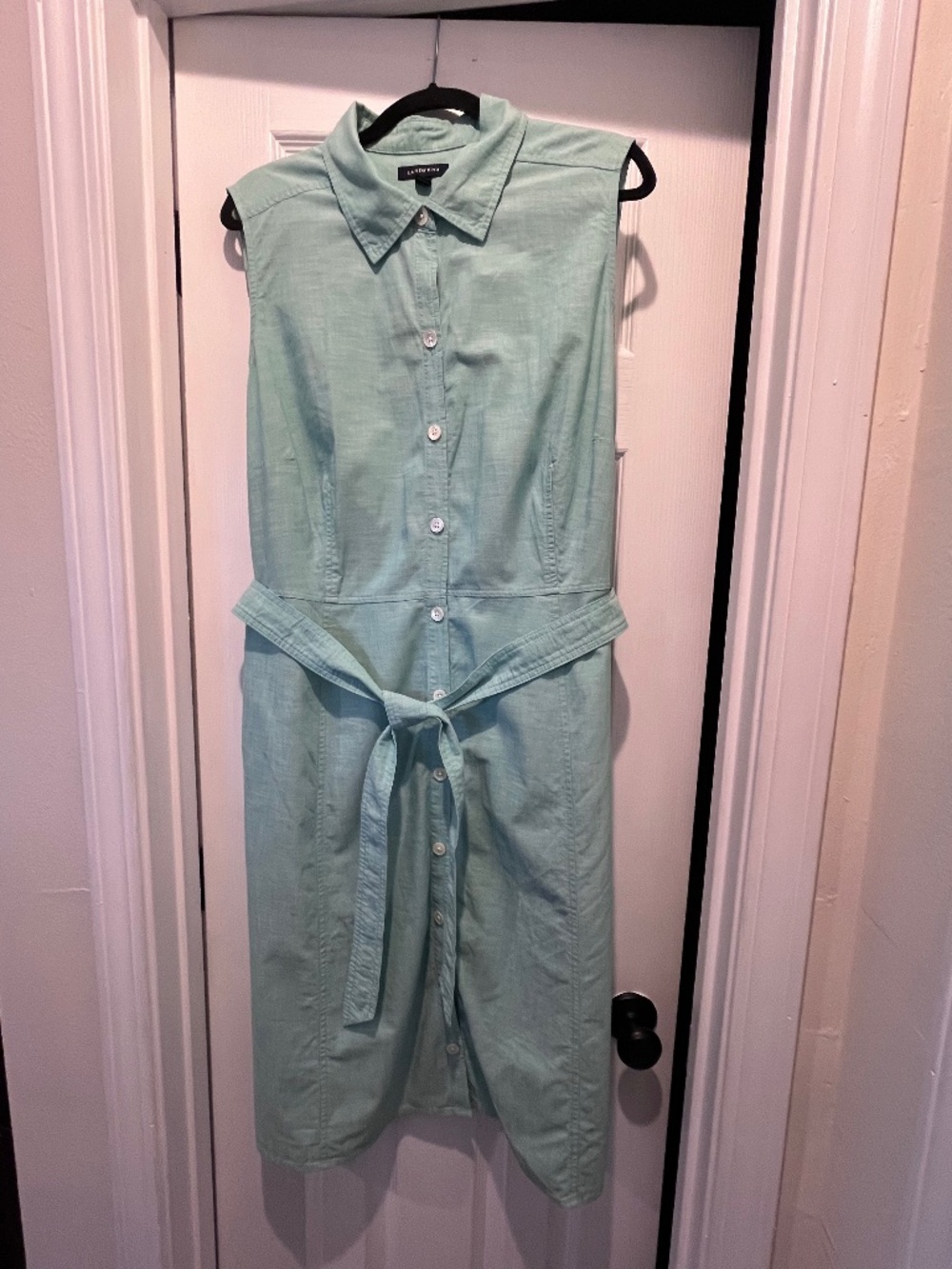 Lands End Sleeveless 100% Cotton Maxi Dress Aqua Green size 20W